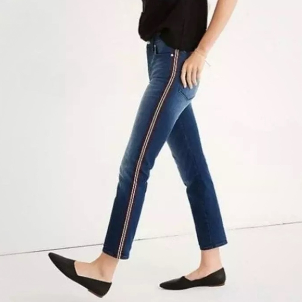 Madewell Dark Blue Straight-Leg Jeans with Side Stripe